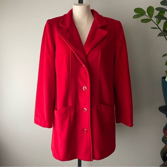 80s Vintage Kashmiracle by Wellington Wool Long Red Coat Jacket Red Size Large - Picture 8 of 13
